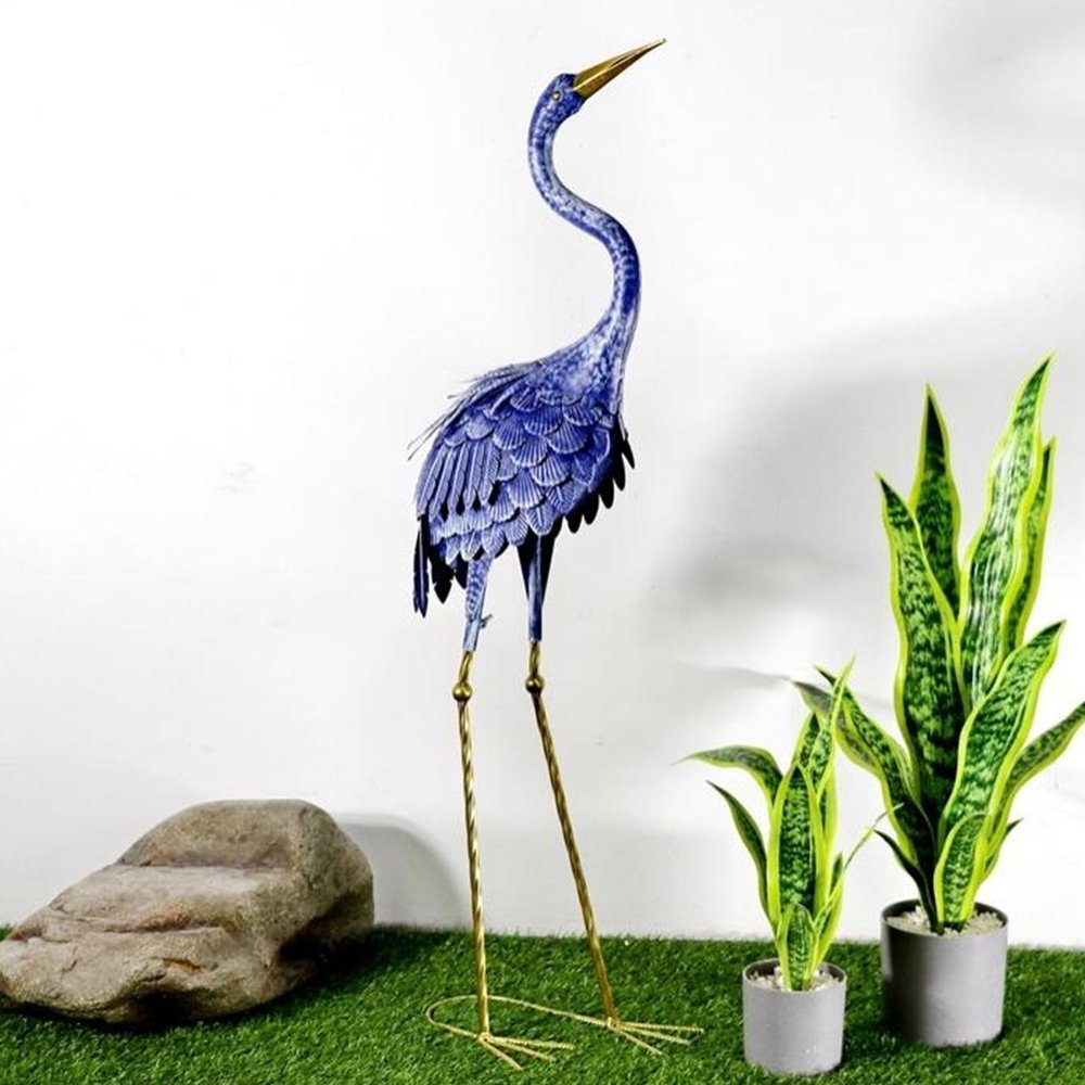 37" Blue And Gold Metal Birds Garden Accents Accessories