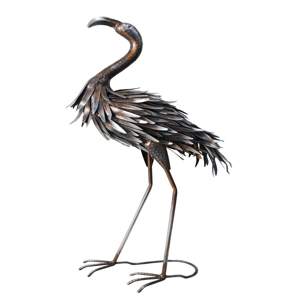 27" Copper And Silver Metal Flamingo Garden Accents Accessories