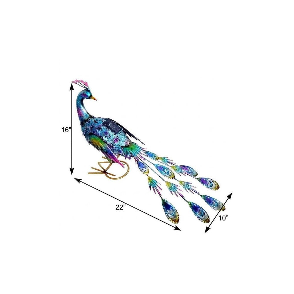 16" Purple Blue And Yellow Metal LED lights Birds Garden Accents Accessories