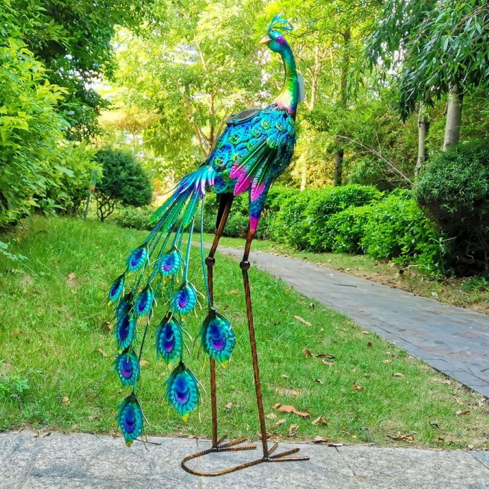 35" Purple And Blue Metal LED lights Birds Garden Accents Accessories