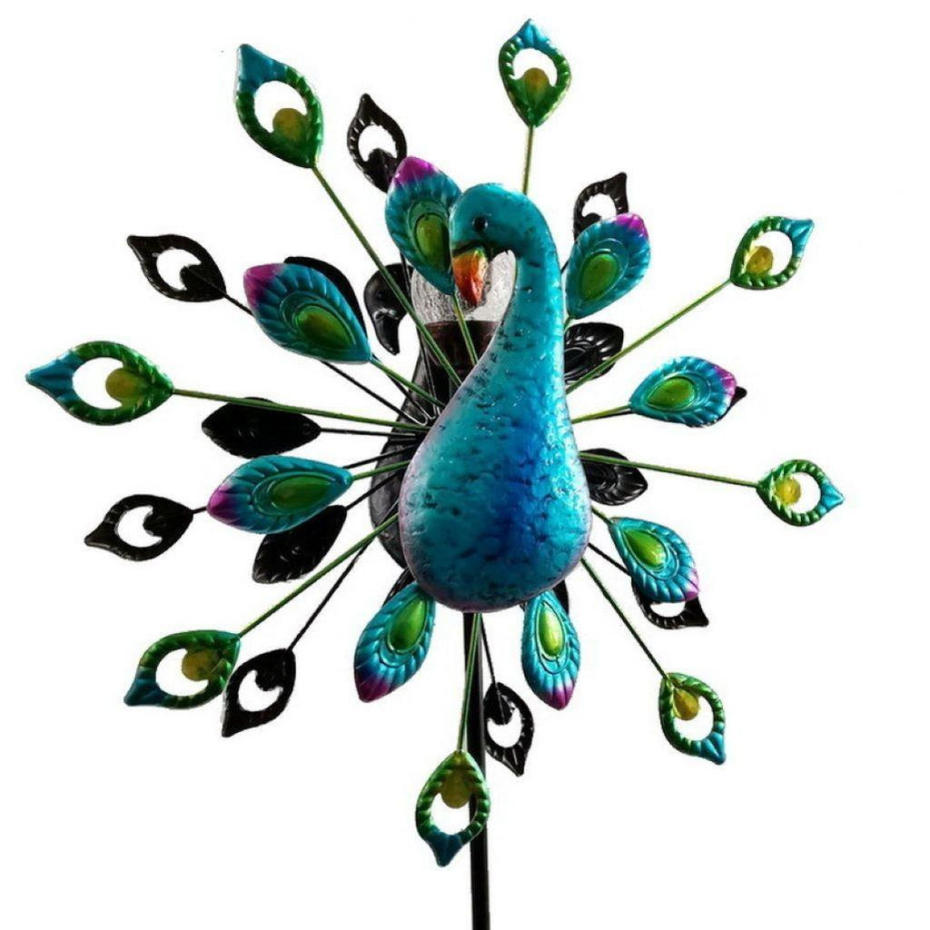 78" Blue And Purple Metal LED lights Birds Windmill