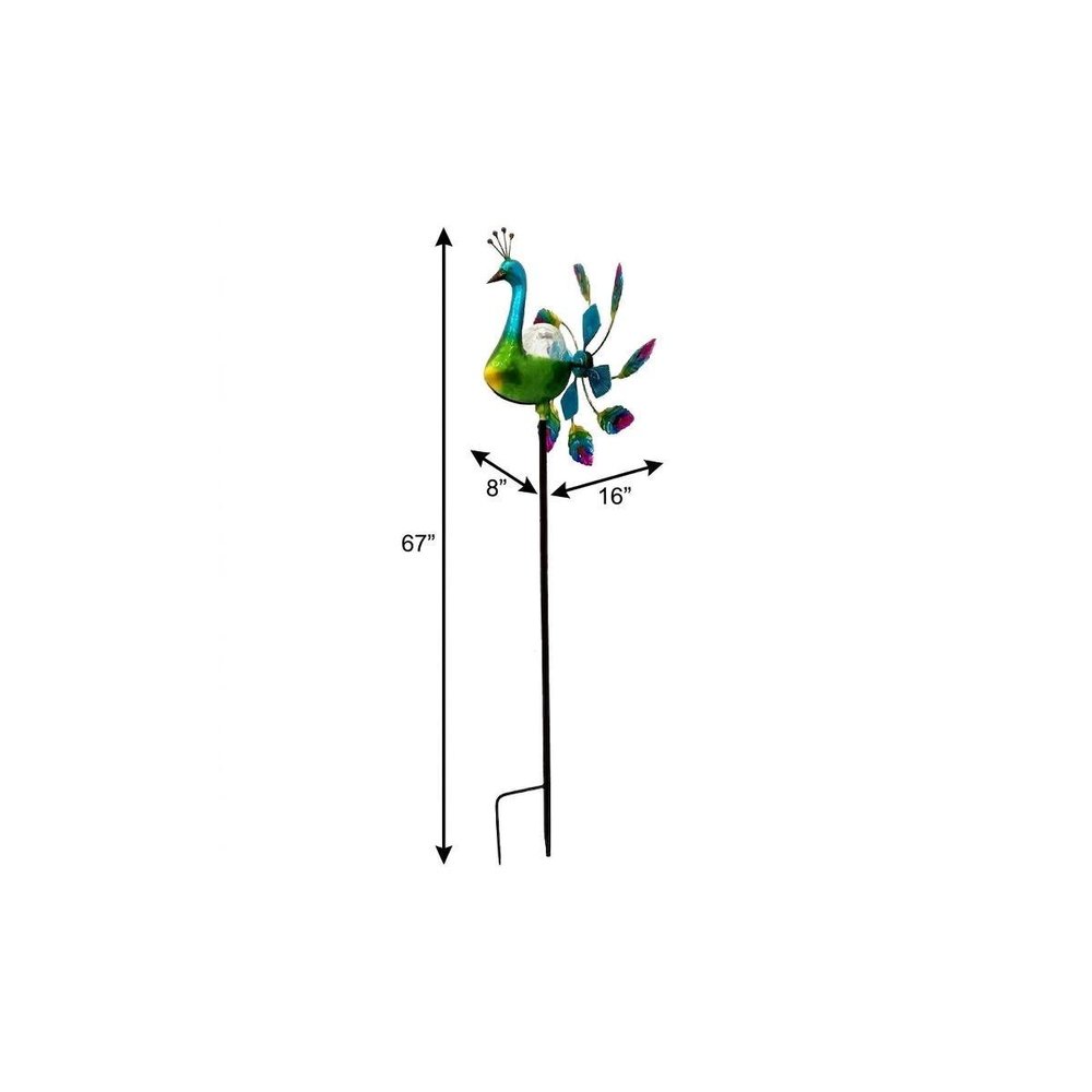 67" Blue And Green Metal LED lights Birds Windmill