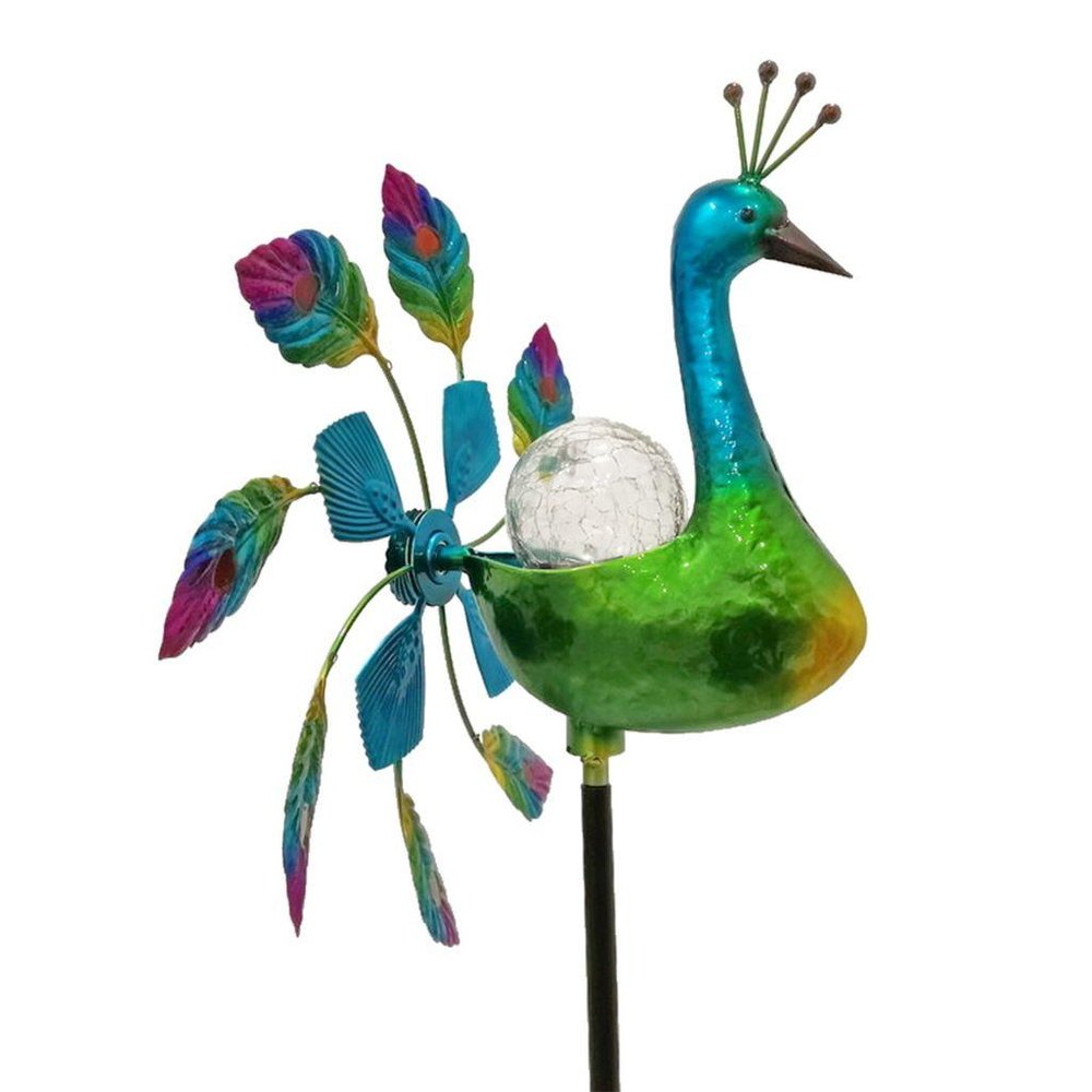 67" Blue And Green Metal LED lights Birds Windmill