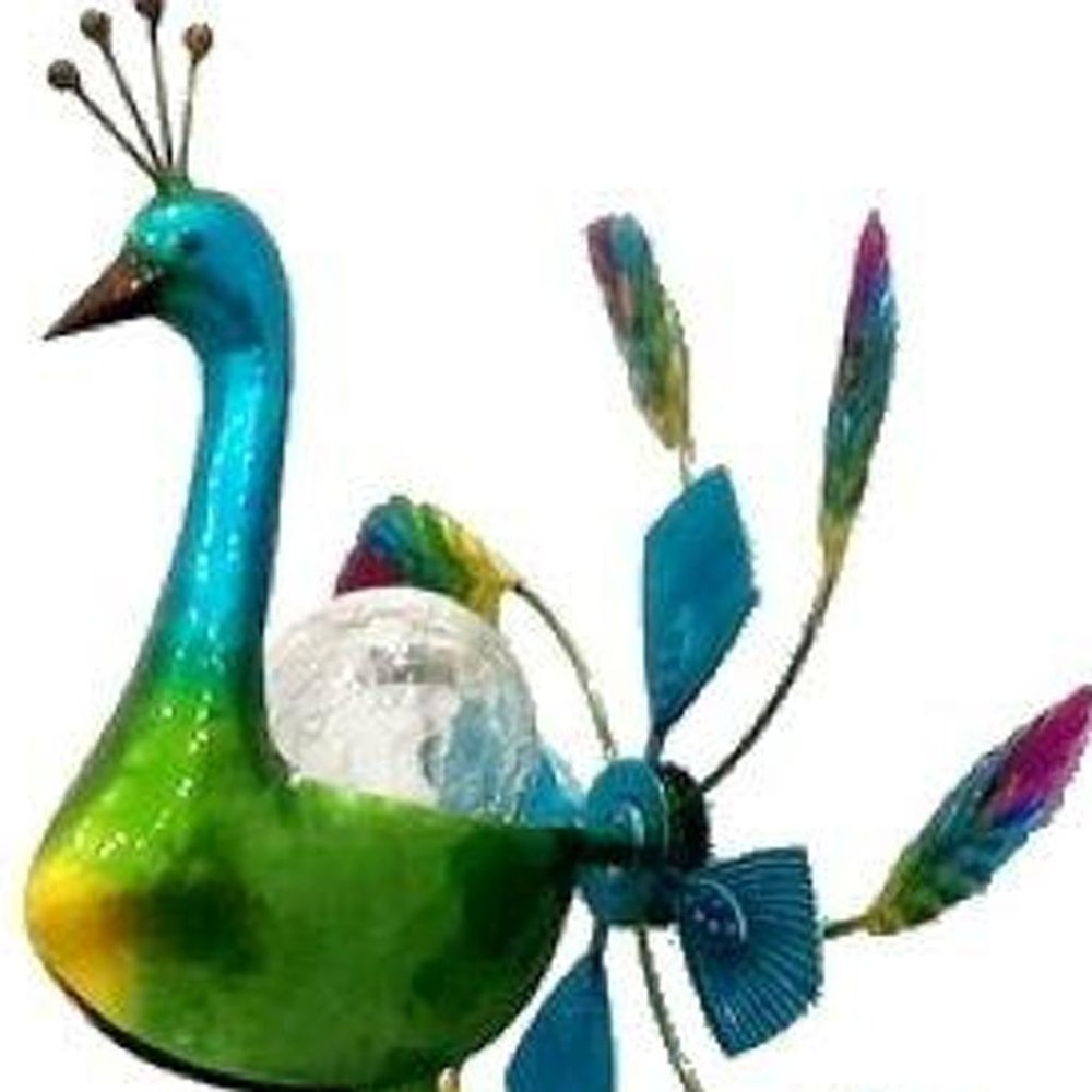 67" Blue And Green Metal LED lights Birds Windmill
