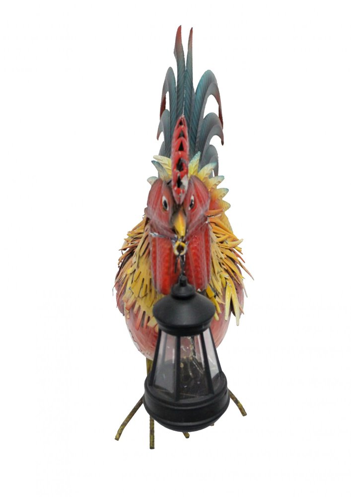 18" Red Blue And Yellow Metal Rooster Outdoor LED Light