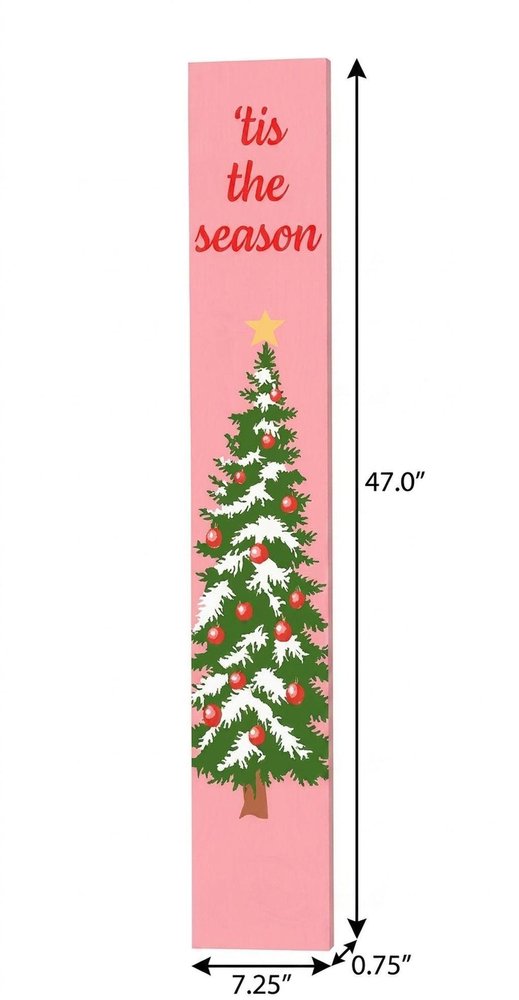 47" Pink And Green Solid Wood Christmas Christmas Tree Porch Sign