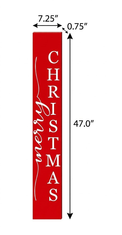 47" Red And White Solid Wood Merry Christmas Christmas Snow Scene Porch Sign