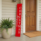 59" Red And White Solid Wood Merry Christmas Christmas Snow Scene Porch Sign