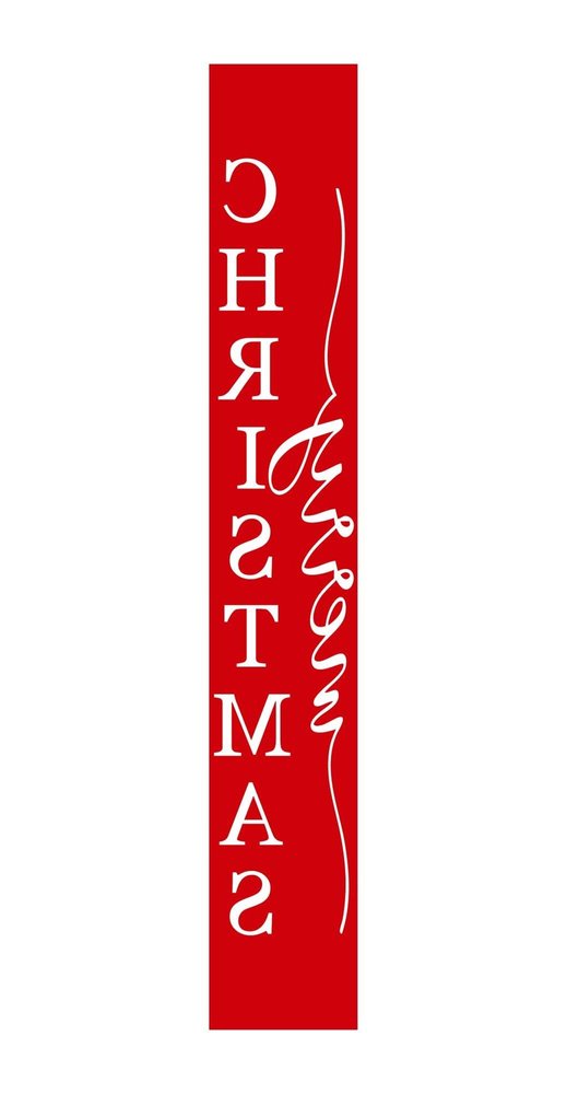 59" Red And White Solid Wood Merry Christmas Christmas Snow Scene Porch Sign