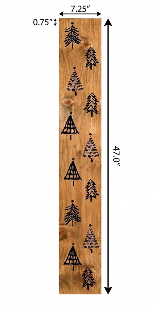 47" Black And Natural Solid Wood Christmas Christmas Trees Porch Sign