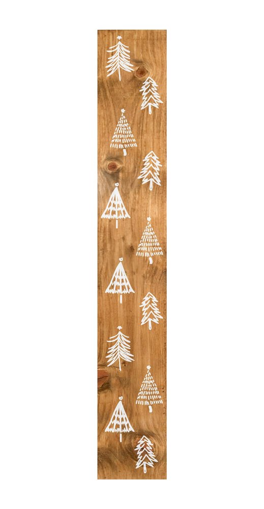47" Tan And White Solid Wood Christmas Christmas Trees Porch Sign