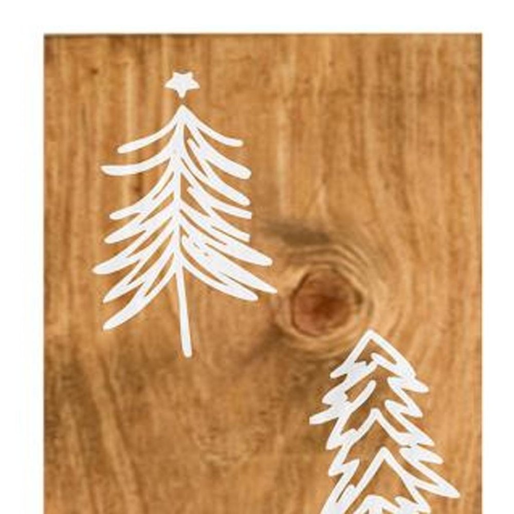 47" Tan And White Solid Wood Christmas Christmas Trees Porch Sign