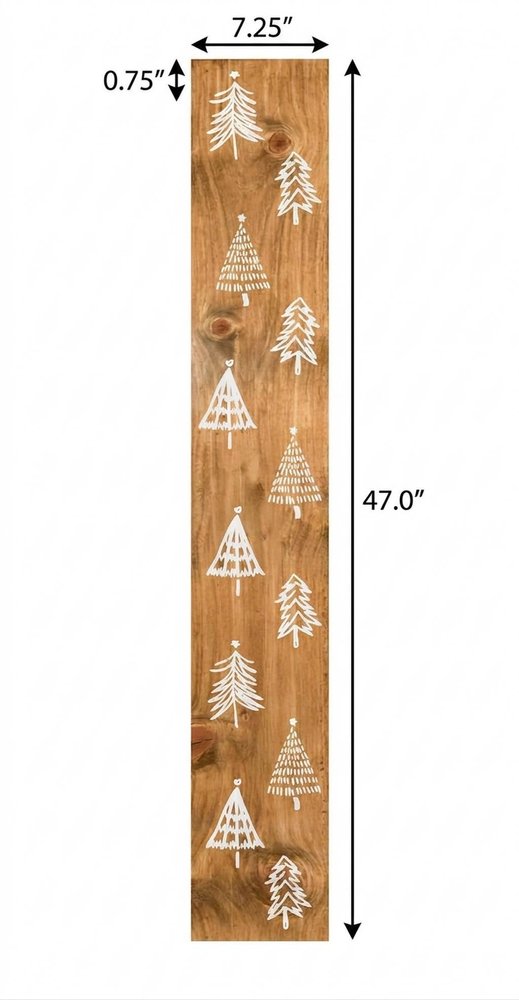 47" Tan And White Solid Wood Christmas Christmas Trees Porch Sign