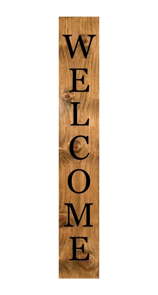 47" Black And Natural Solid Wood Welcome Porch Sign
