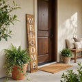 47" Natural And White Solid Wood Welcome Porch Sign