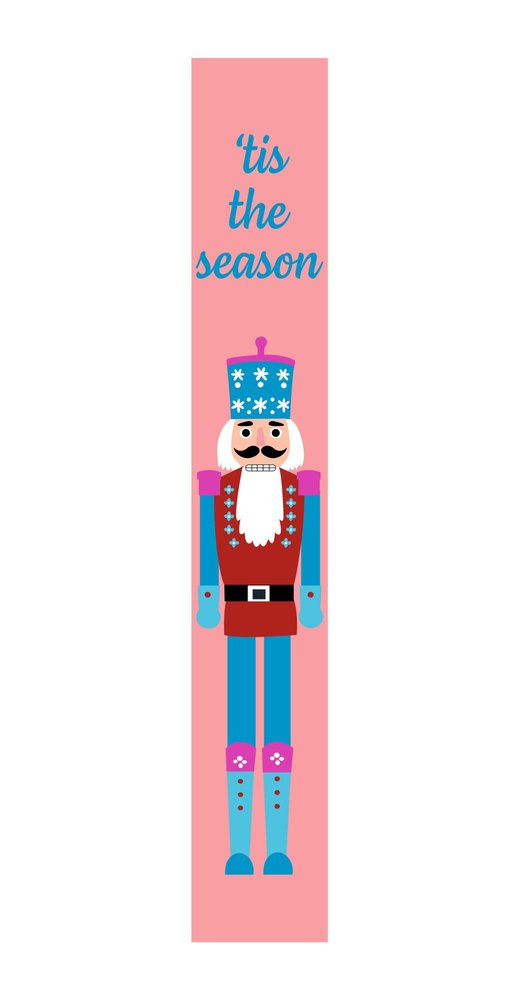 47" Blue And Pink Solid Wood Tis The Season Christmas Nutcracker Porch Sign