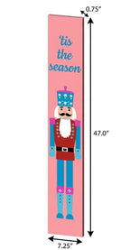 47" Pink And Blue Solid Wood Christmas Nutcracker Porch Sign