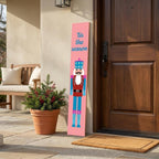 47" Pink And Blue Solid Wood Christmas Nutcracker Porch Sign