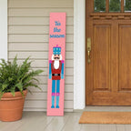 59" Blue And Pink Solid Wood Tis The Season Christmas Nutcracker Porch Sign