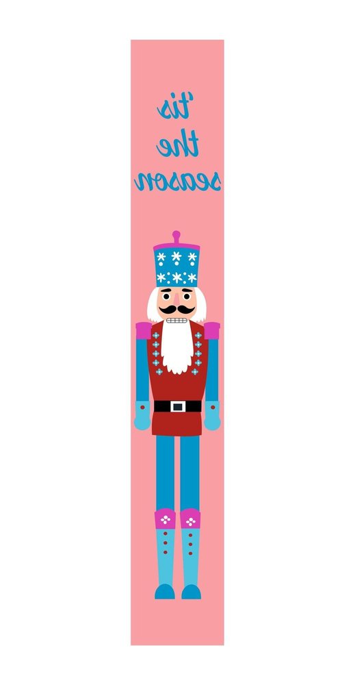 59" Blue And Pink Solid Wood Tis The Season Christmas Nutcracker Porch Sign