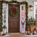 59" Blue And Pink Solid Wood Tis The Season Christmas Nutcracker Porch Sign