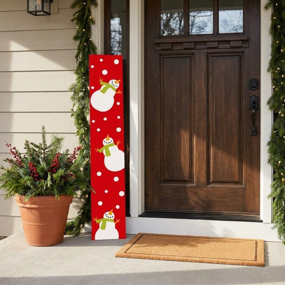 47" Red And White Solid Wood Porch Sign