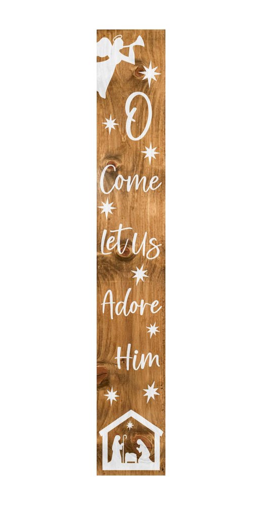47" Natural And White Solid Wood Christmas Nativity Porch Sign
