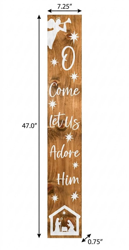 47" Natural And White Solid Wood Christmas Nativity Porch Sign