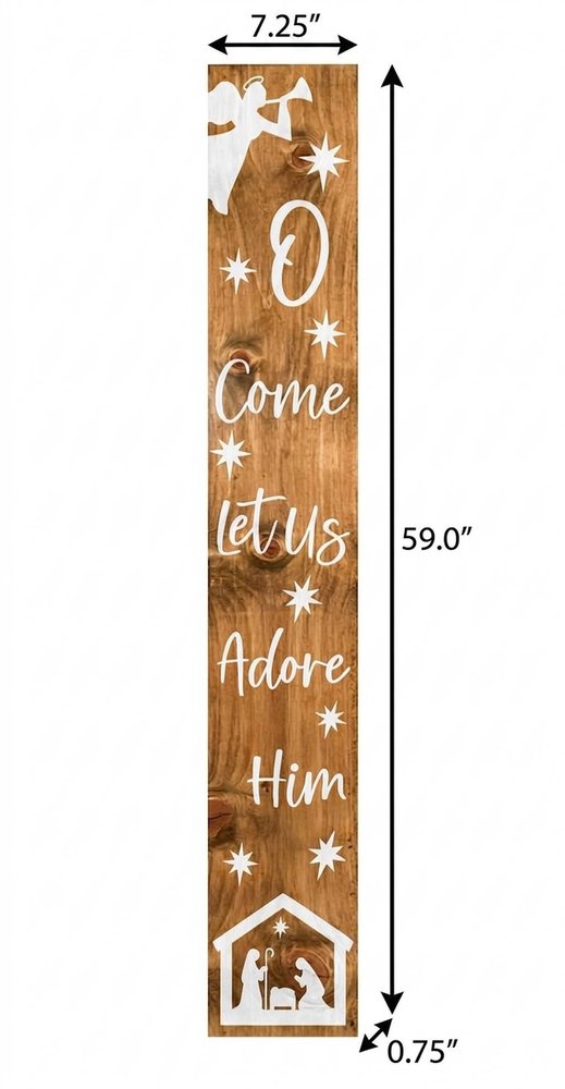 59" Natural And White Solid Wood Christmas Pilgrim Porch Sign