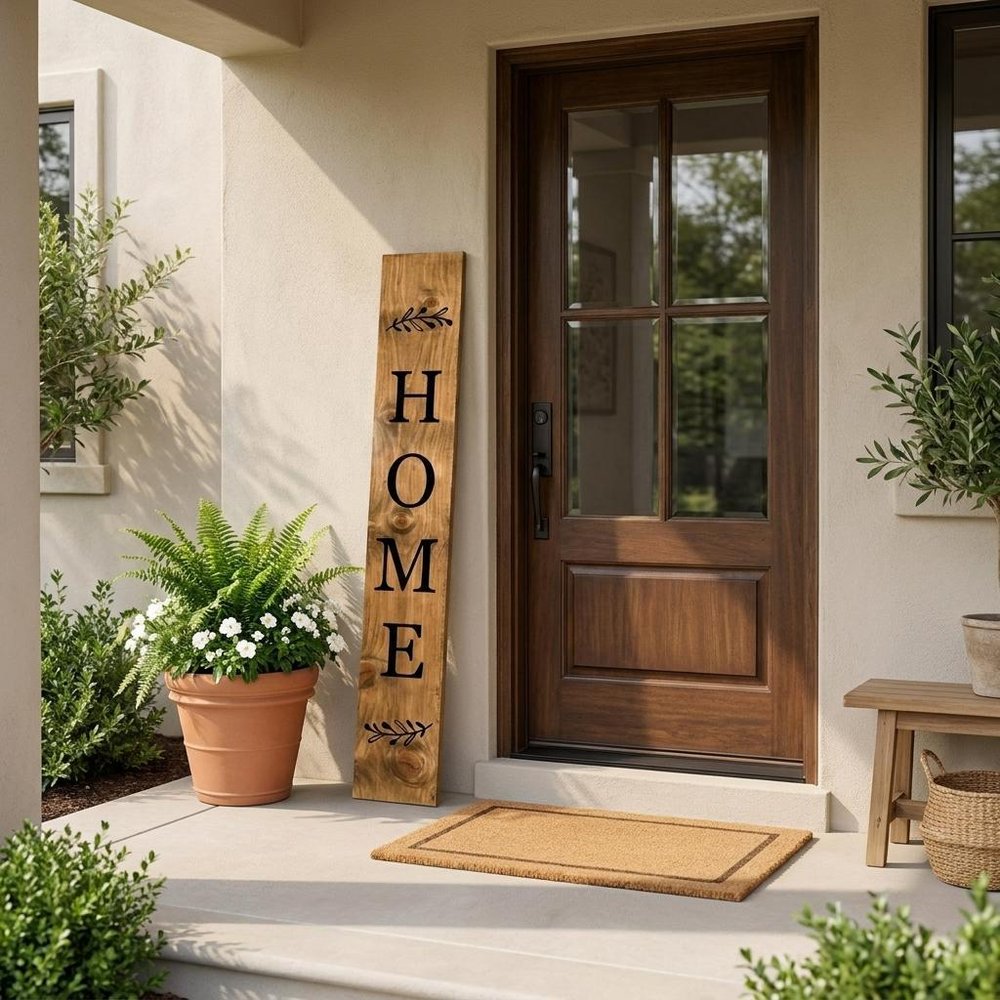 47" Black And Natural Solid Wood Home Porch Sign