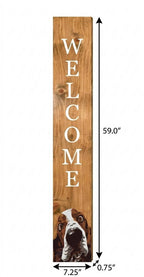 59" Natural And White Solid Wood Basset Hound Welcome Porch Sign