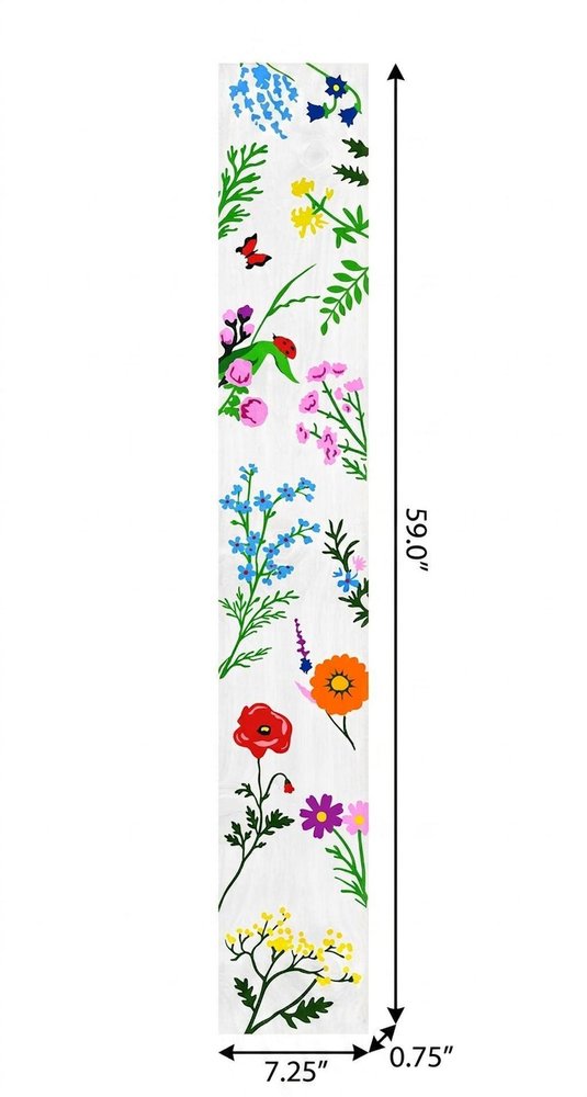 59" White Blue And Green Solid Wood Floral Bouquet Porch Sign