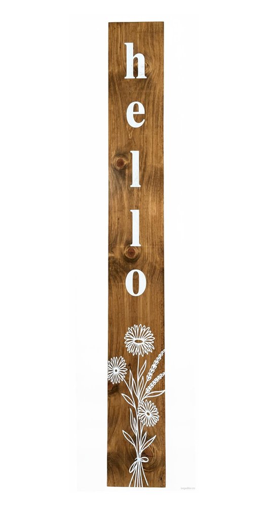 47" Natural And White Solid Wood Wildflowers Hello Porch Sign