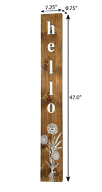 47" Natural And White Solid Wood Wildflowers Hello Porch Sign