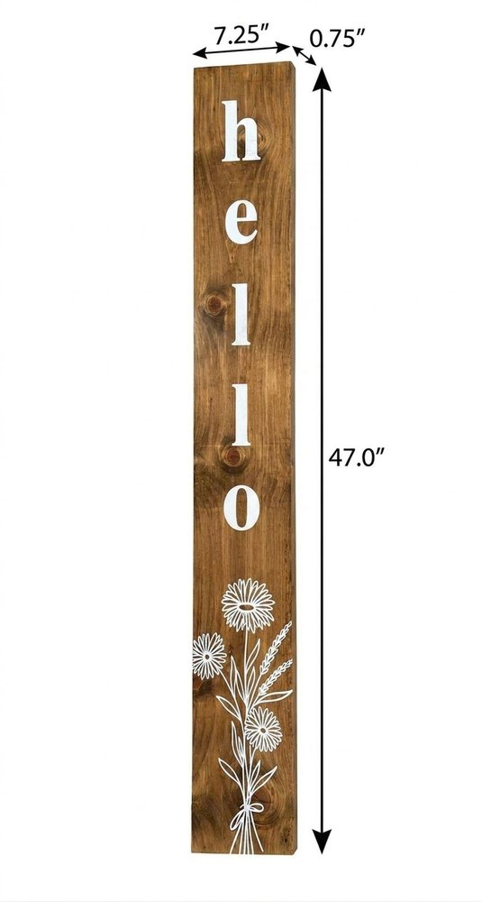 47" Natural And White Solid Wood Wildflowers Hello Porch Sign
