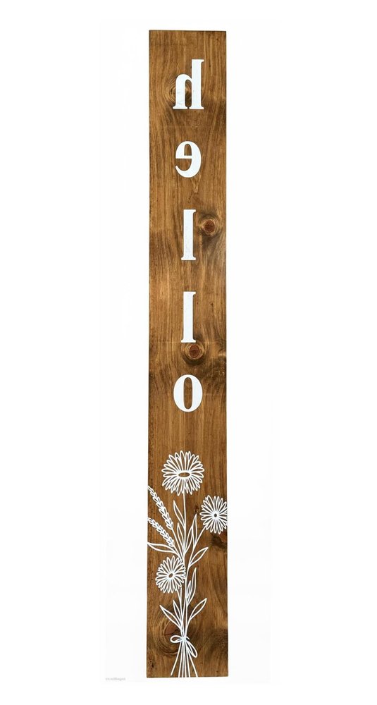 47" Natural And White Solid Wood Wildflowers Hello Porch Sign