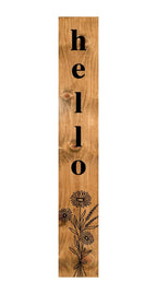 47" Black And Natural Solid Wood Wildflowers Hello Porch Sign