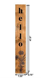 47" Black And Natural Solid Wood Wildflowers Hello Porch Sign