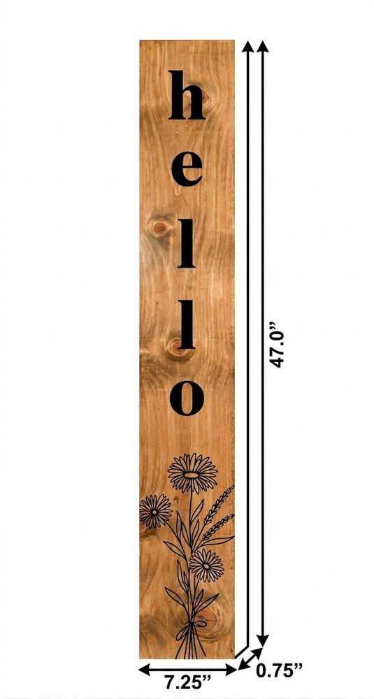 47" Black And Natural Solid Wood Wildflowers Hello Porch Sign