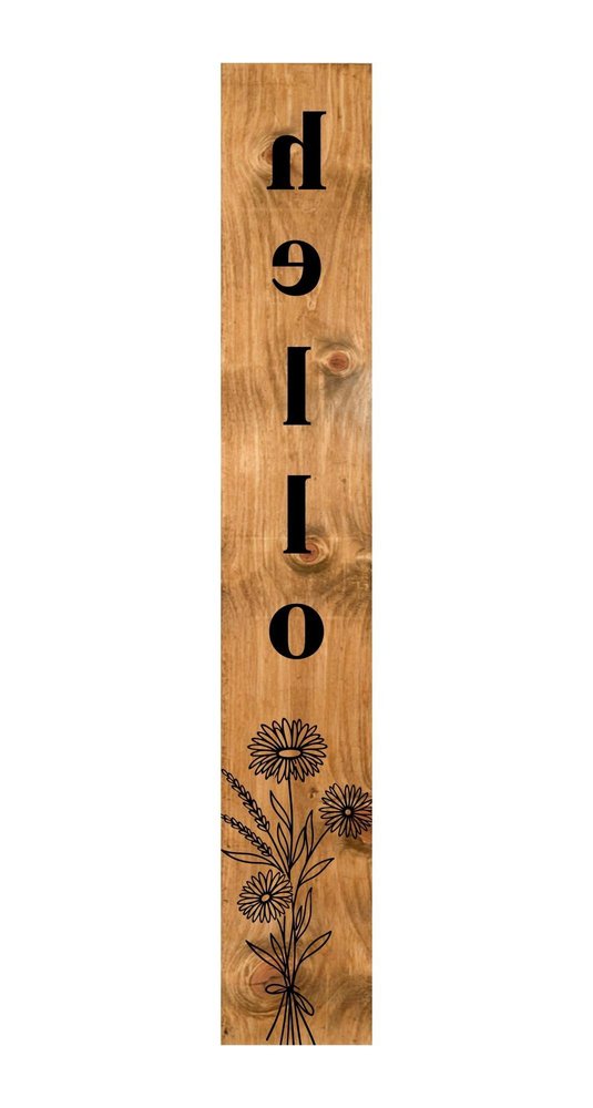 47" Black And Natural Solid Wood Wildflowers Hello Porch Sign