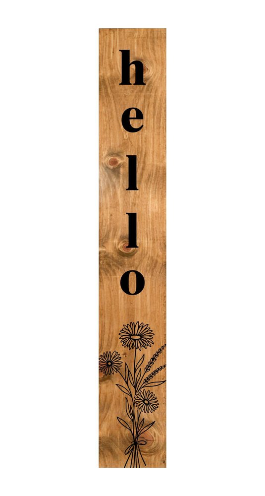 59" Black And Natural Solid Wood Wildflowers Hello Porch Sign