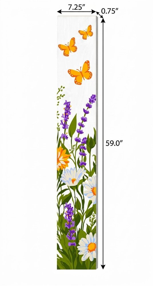 59" Green Orange And White Solid Wood Daisies Porch Sign