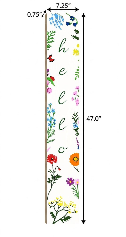 47" Green And White Solid Wood Floral Bouquet Hello Porch Sign