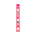 47" Pink And White Solid Wood Merry & Bright Christmas Snow Scene Porch Sign