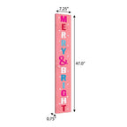 47" Pink And White Solid Wood Merry & Bright Christmas Snow Scene Porch Sign
