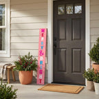 47" Pink And White Solid Wood Merry & Bright Christmas Snow Scene Porch Sign