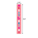 59" Pink And White Solid Wood Merry & Bright Christmas Snow Scene Porch Sign