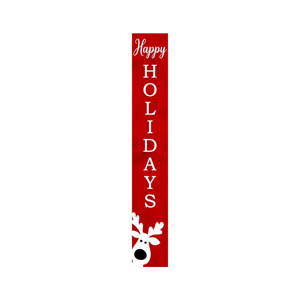 47" Red And White Solid Wood Happy Holidays Christmas Reindeer Porch Sign
