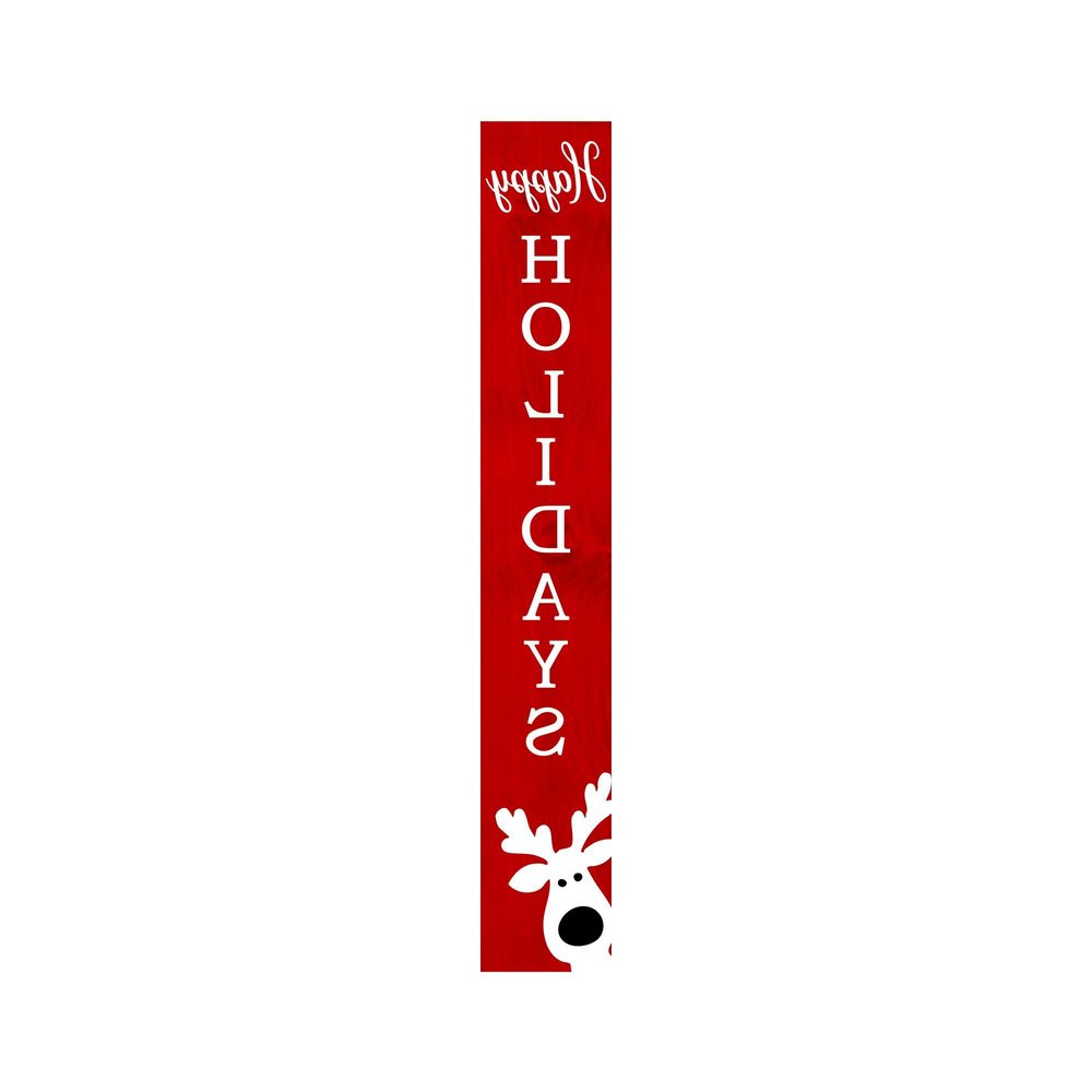 47" Red And White Solid Wood Happy Holidays Christmas Reindeer Porch Sign