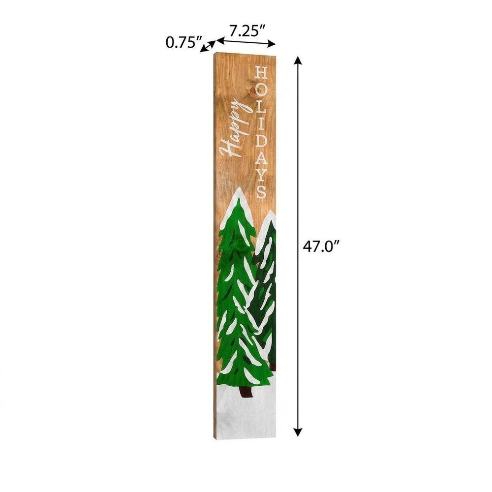 47" Green Natural And White Solid Wood Happy Holidays Christmas Christmas Trees Porch Sign